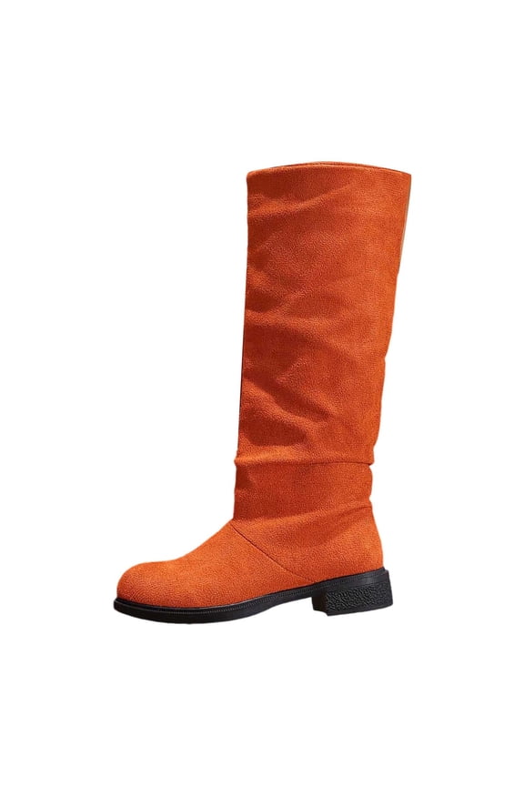 Suede Boots for Women Wide Calf Round Toe Arch Support Heel Comfortable Booties Slouchy Fall Winter Pull on Tall Boots Orange & Size 7.5