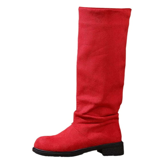 Gyexs Suede Boots for Women Wide Calf Round Toe Arch Support Heel Comfortable Booties Slouchy Fall Winter Pull on Tall Boots Red & Size 6.5