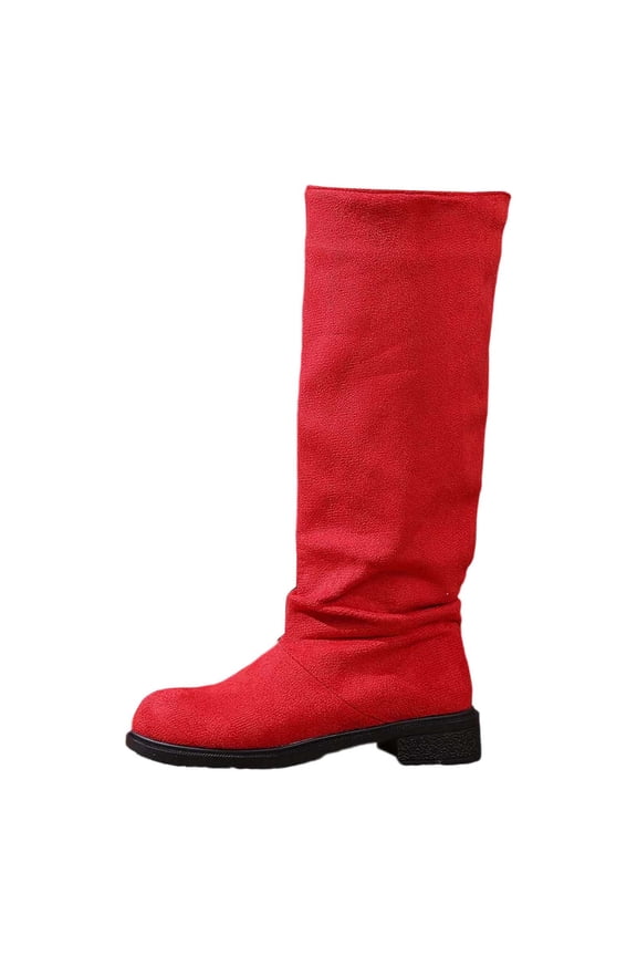 Suede Boots for Women Wide Calf Round Toe Arch Support Heel Comfortable Booties Slouchy Fall Winter Pull on Tall Boots Red & Size 7