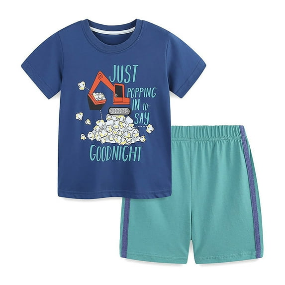 Gyexs Summer Clothing for Boys 12-24 Months Cartoon Print Short Sleeve Tops Shorts 2 Piece Outfit Sets Gym Sports Kids Clothes (Sportswear, E04 Navy, Baby)