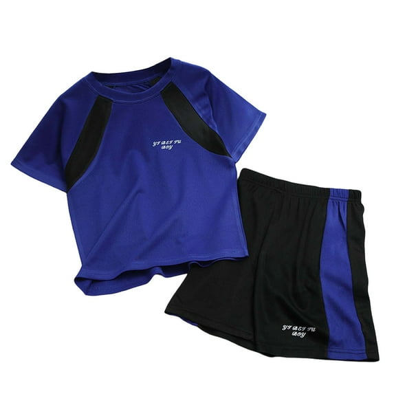 Gyexs Summer Sports Outfits Unisex Short Sleeved Color Block T Shirts and Beeswan Shorts 2 Piece Sets(Sportswear, Z08 Dark Blue, 10-11 Years)