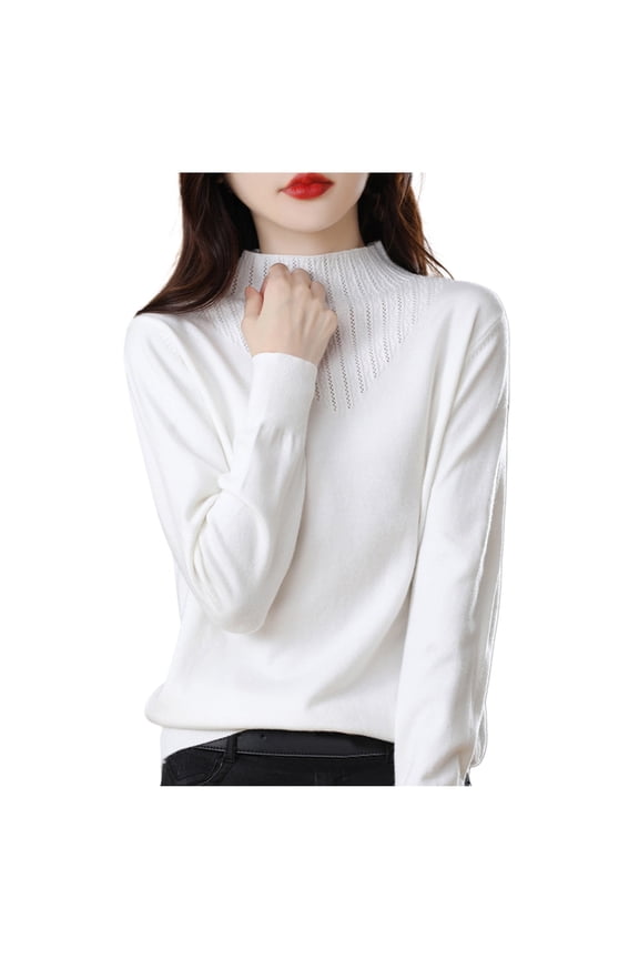 Sweaters for Women Solid Turtleneck Knit Sweater Wool Base Layer Sweater Pullover Tops Women's Fashion, White, Size L