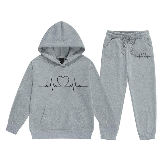 Gyexs Girls Clothes Size 12-13 Years Fashion Letter Prints Coat + Jogger Pant, Outerwear Sweatsuit Outfit (Grey, 12-13 Years)