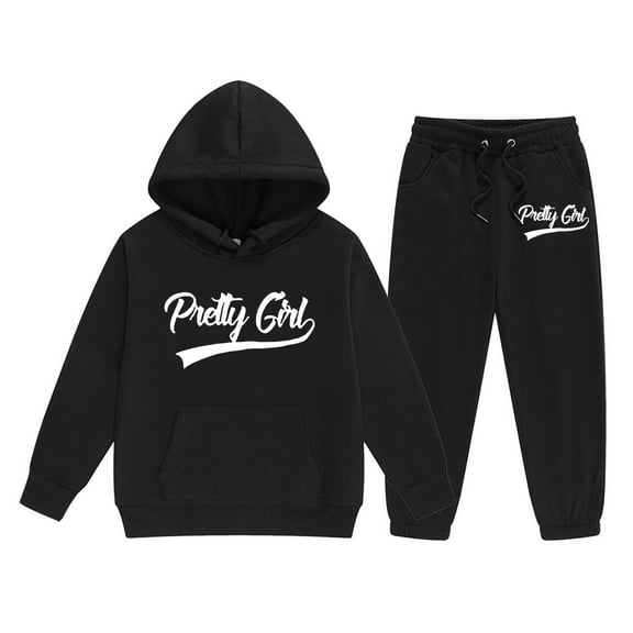 Gyexs Teen Girls Clothes Size 12-13 Years Soft and Comfortable Sweatshirts Sweatpants, Streetwear Tracksuit Sets (Black, 12-13 Years)