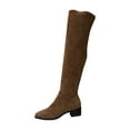 thumbnail image 1 of Gyexs Thigh High Boots for Women Wide Calf Low Heel Long Boots Pull on Pointed Toe Suede Boots with Side Zipper Coffee & Size 8, 1 of 9