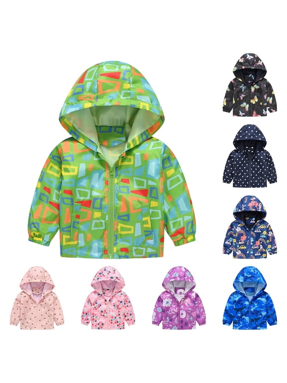 Toddler Baby Spring Fall Jacket Girls Boys Cute Cartoon Windbreaker Coats Rain Jacket Hooded Zip Light Outerwear (Blue, 18-24 Months)
