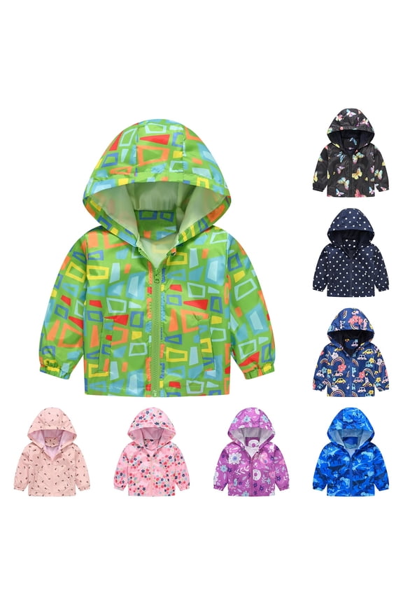 Toddler Baby Spring Fall Jacket Girls Boys Cute Cartoon Windbreaker Coats Rain Jacket Hooded Zip Light Outerwear (Green, 18-24 Months)
