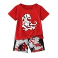 thumbnail image 1 of Gyexs Toddler Boy Summer Outfits Clothes Kids Boys Dinosaur Print Short Sleeve Cotton T-Shirt and Shorts Clothing Sets(Sportswear, A01 Red, 13-14 Years), 1 of 3