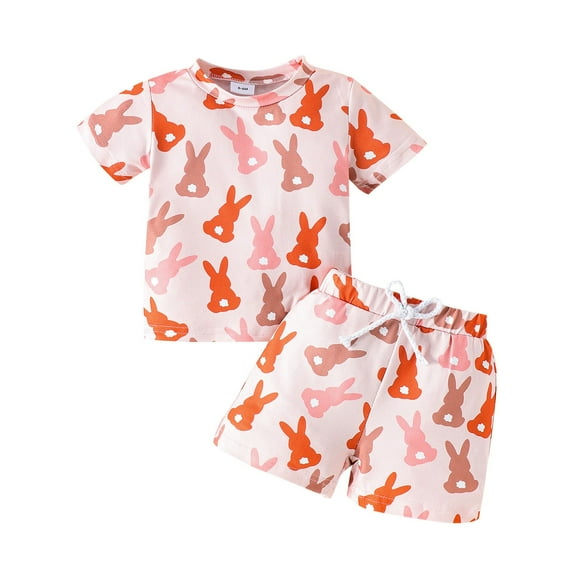 Gyexs Toddler Boys Easter 2 Piece Outfit with Bunny and Egg Printed Shirt and Shorts for Easter Parties Egg and Spring Adventures for Boys T01-Red 3-6 Months