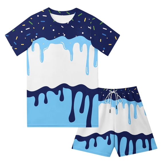 Gyexs Toddler Boys Shorts Set Ice Cream T-Shirt and Athletic Short Summer Kids Casual Outfit Sets 2-14Y Dark Blue, 5-6 Years