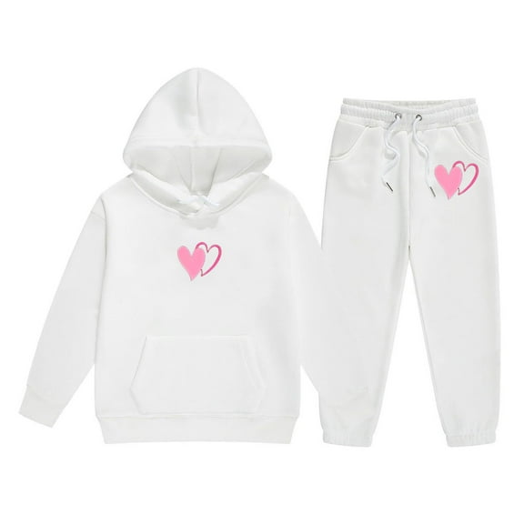 Gyexs Toddler Girls Clothes Size 2-3 Years Fall Winter Jacket Bottoms, Loose Fit Sweatsuit Outfit (White, 2-3 Years)