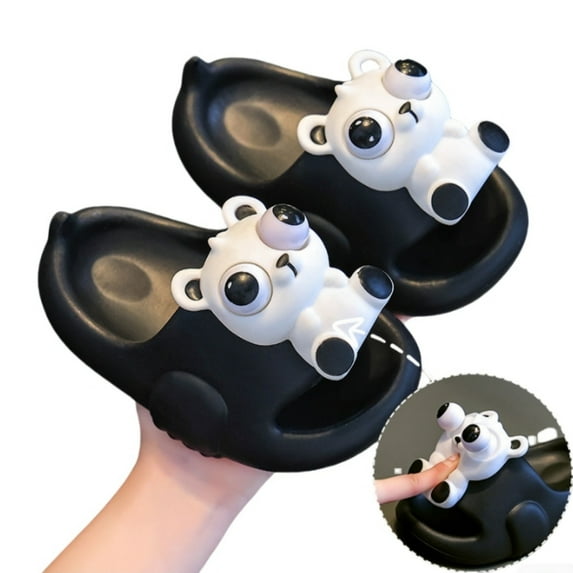 Gyexs Toddler Kids Cartoon Animal Slides Sandals 3.5-4 Years Summer -On Sandals Boys Girls Cloud Beach Pool Shower Slippers Indoor Outdoor Lightweight Slippers Black