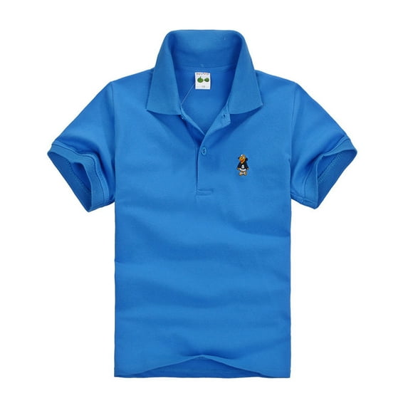 Gyexs Toddler Polo Shirts for Boys Size 7-8 Cartoon Animal Print Short Sleeved Polos Button Closure Solid Color T Shirt Summer Clothes Sky Blue