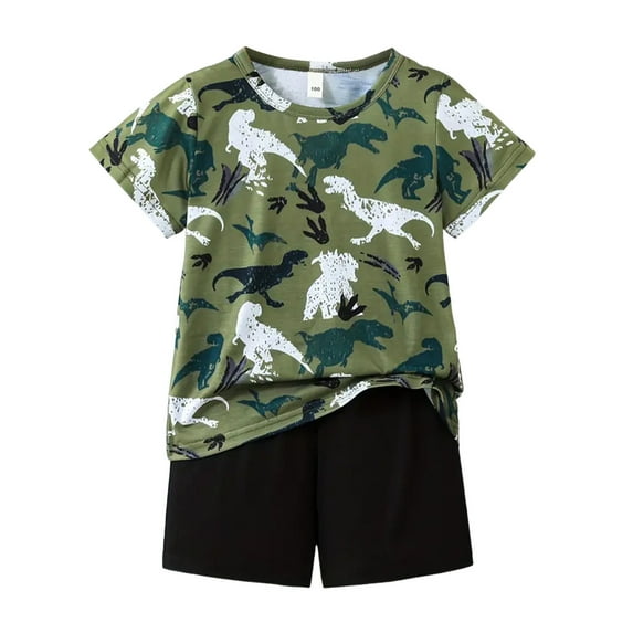 Gyexs Toddler Summer Clothes Boys Girls Size 3T-4T Fashion Cute Dinosaur Print Short Sleeve T Shirt Shorts 2 Piece Outfit Set(Sportswear, X02-Dark Green, 3-4 Years)