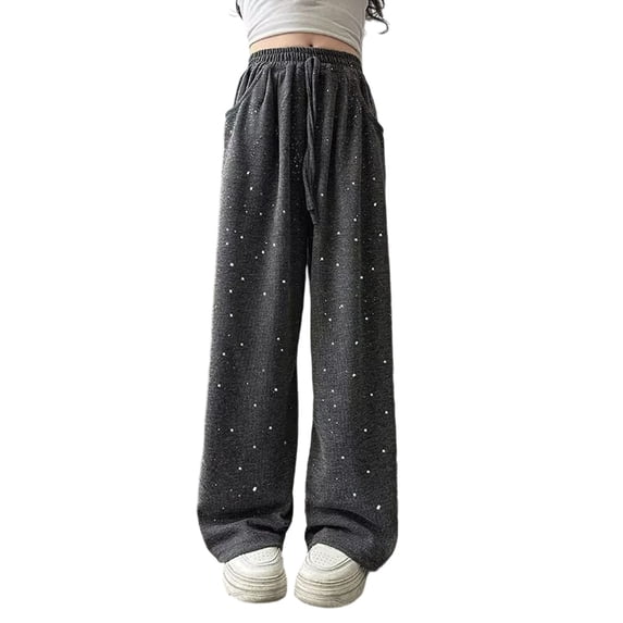 Gyexs Toddler Wide Leg Pants Elastic Waist Drawstring Sportswear Back To School Clothes Girls Wide Leg Jeans Outerwear (Grey, 12-13 Years)