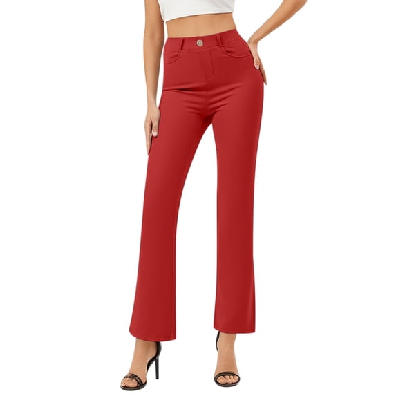 Gyexs Travel Pants Women Plus Size Petite Low Rise Palazzo Track Pant Loose Fit Trousers with Pockets, Red, Size XXL