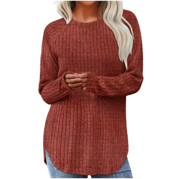 Gyexs Tunic Sweaters for Women Casual Long Sleeve Shirts Loose Fit Crewneck Pullover Tops Plus Size Fall Clothes Women's Fashion #01 Brick Red, Size M