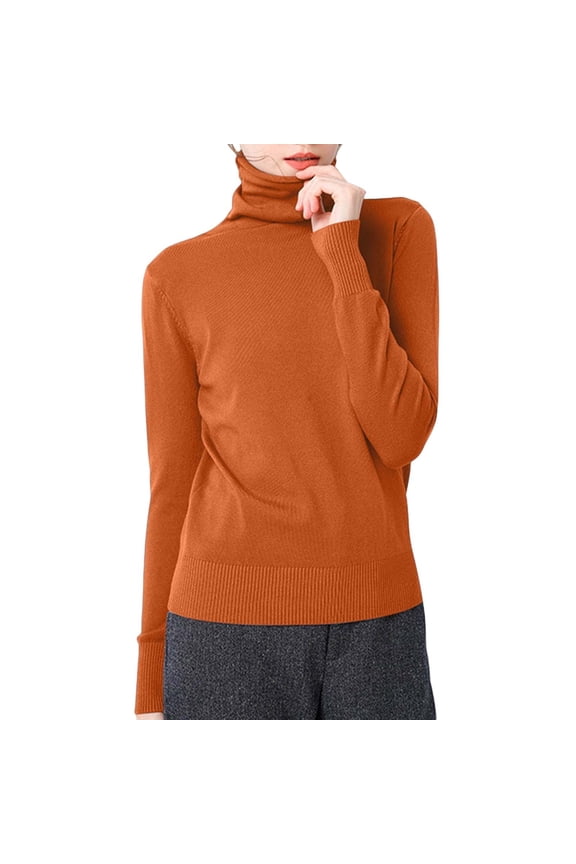 Turtleneck Sweater for Women Fall Winter Long Sleeve Casual Soft Knitted Tops Work Trendy Outfits A01 Brown & Size XXL
