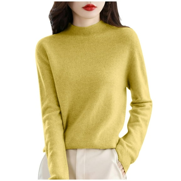 Gyexs Turtleneck Tops for Women Casual Classic Soft Loose Fit Basic Pullover Wool Base Layer Sweater Pullover Tops Women's Fashion, Yellow, Size XL