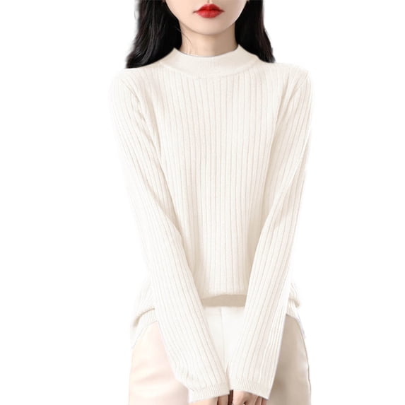 Gyexs Turtleneck Tops for Women Neck Long Sleeve Fuzzy Knit Tops Warm Soft Wool Seamless Pullover Christmas Sweater, White, Size XXL