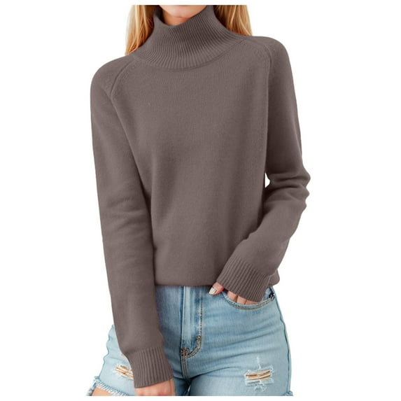 Gyexs Turtleneck Tops for Women Solid Turtleneck Knit Sweater Warm Soft Wool Seamless Pullover Womens Fall Clothes, Coffee, Size XXL