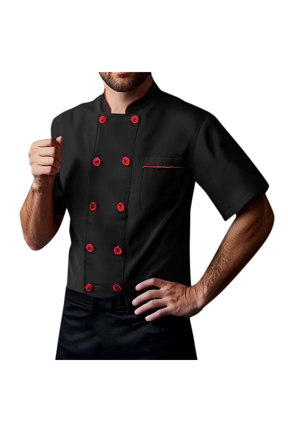 Unisex Chef Coat Men Stretch Lightweight Chef Jacket Soft Chef Coat Short Sleeve Chef Shirt Uniform for Kitchen, Restaurant Black, Size S