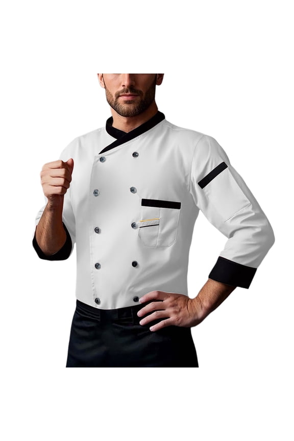 Unisex Double- Chef Coat Men Back Full Mesh Lightweight Chef Jacket Color Stitching Chef Uniform for Kitchen White, Size L