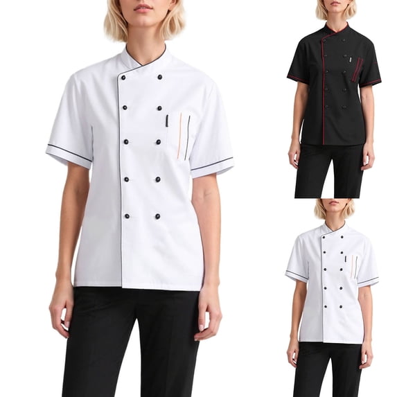 Gyexs Unisex Short Sleeve Chef Coat Jacket for Women Lightweight Cardigan Soft Comfortable Open Front Knit Sweater (White, Size XXXL)