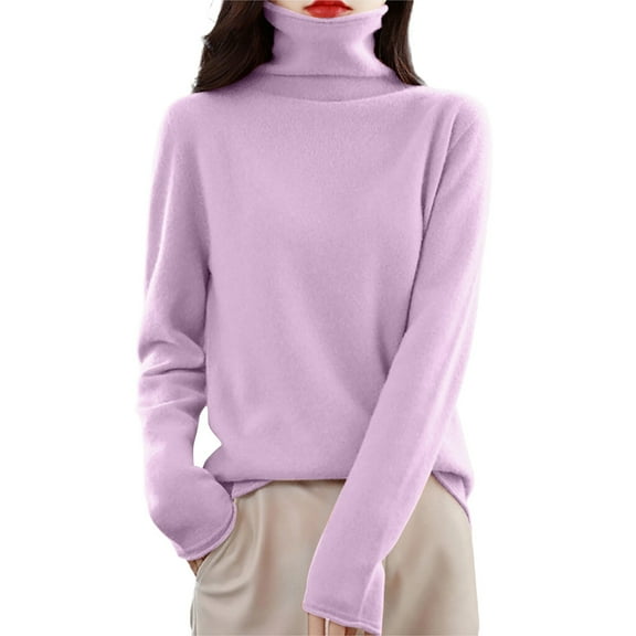 Gyexs V Neck Sweaters for Women Soft Turtleneck Long Sleeve Wool Sweater Solid Lightweight Knit Pullover Tops Fall Winter Outfits, Light Purple, Size M