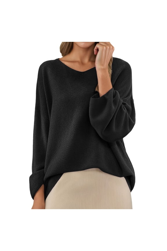 V Neck Sweaters for Women Turtleneck Long Sleeve Ribbed Knit Shirts Wool Base Layer Sweater Pullover Tops Halloween Sweater, Black, Size M