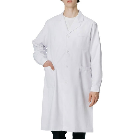 Gyexs White Lab Coat Women Men Long Sleeve Shirt Knee Length Casual Jackets Workwear Uniforms for Doctors Doctress #02 White Size S
