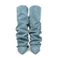 thumbnail image 1 of Gyexs Wide Calf Knee High Boots for Women Chunky High Heel Boots Fashion Fold Over Boot Pointed Toe Winter Fall Tall Boots Light Blue Size 4, 1 of 9