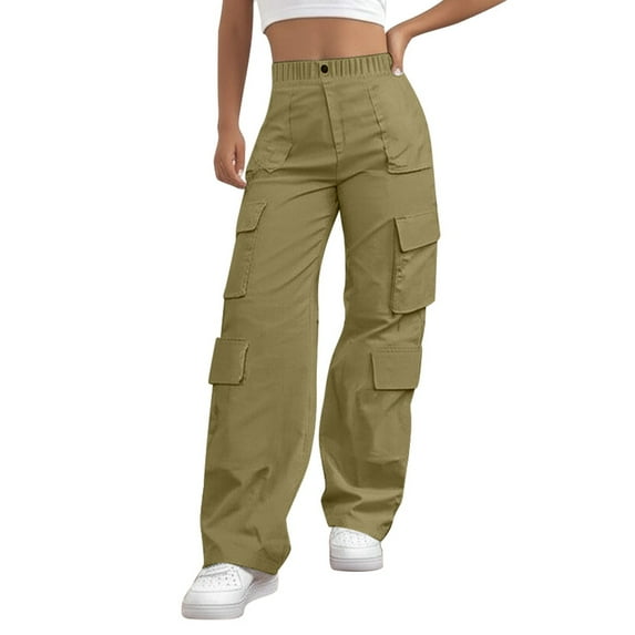 Gyexs Wide Leg Pants Woman Fall Drawstring Elastic Pants Baggy Stretchy Wide Leg Y2k Streetwear with Pockets, #01 Khaki, Size M