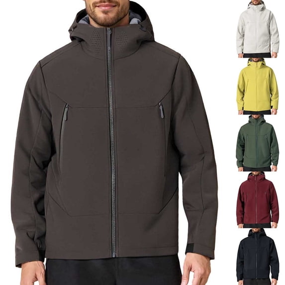 Gyexs Windbreaker Jackets for Men Lightweight Softshell Fall Winter Jacket Hooded Waterproof Outdoor Rain Coat Men's Clothes, Red, Size S