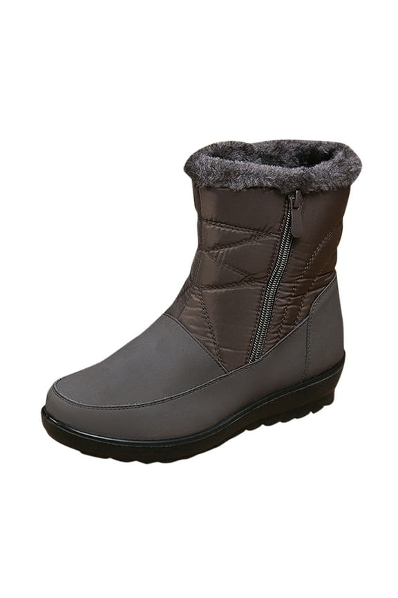 Winter Boots for Women Snow Boots with Side Zipper Waterproof Lightweight Furry Lined Thickening Outdoor Flat Shoes, Brown, Size 9