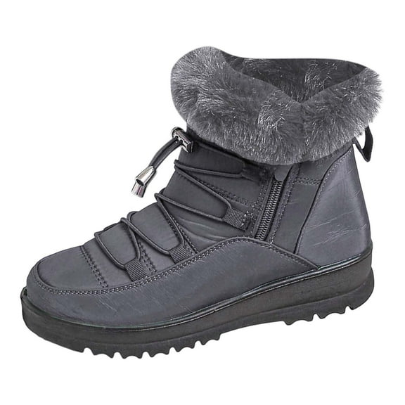 Gyexs Winter Boots for Women Snow: Furry Lined Warm Ankle Boots - Adjustable Waterproof Outdoor Zipper Snow Shoes, Grey, Size 8