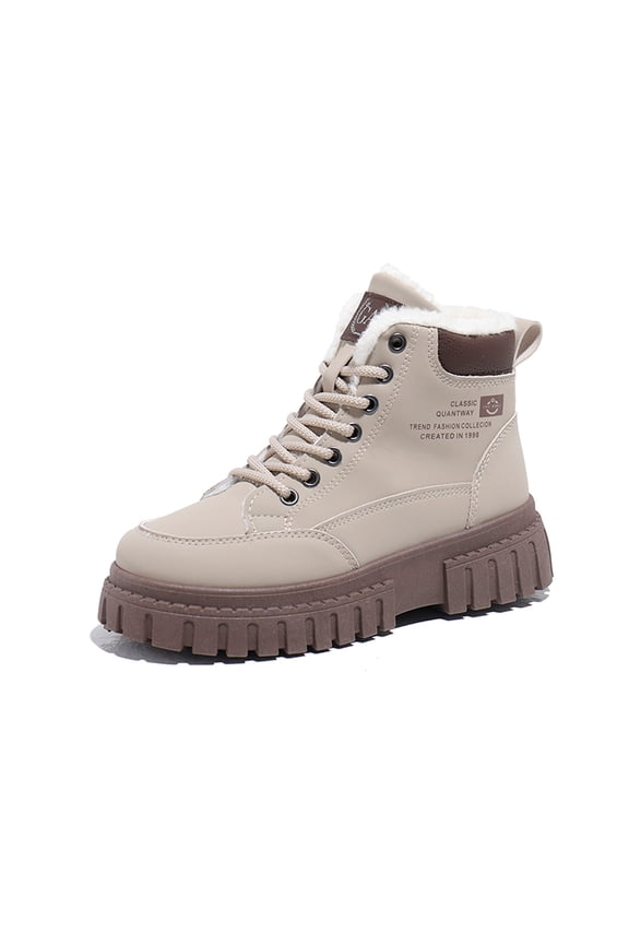 Winter Boots for Women Work Platform Ankle Y2K Booties Athletic Lace up Furry Boots Outdoor Hiking Shoes, Khaki, Size 6