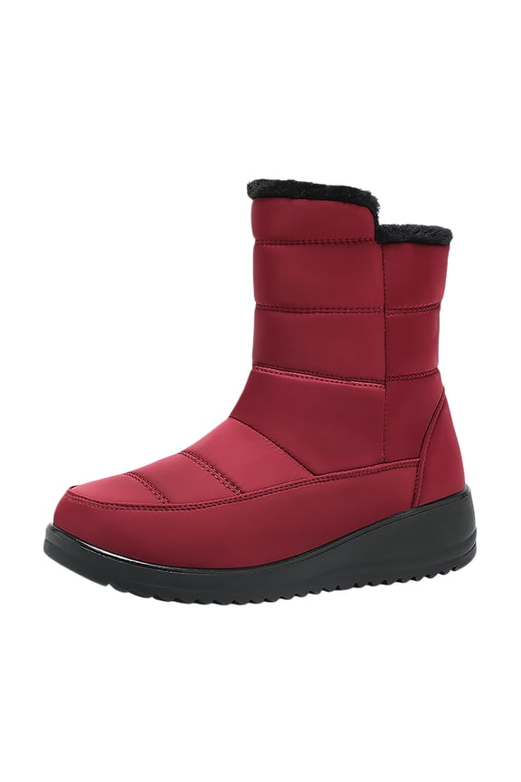 Winter Snow Boots for Men, Winter Shoes for Women Wide Width, Fuzzy, Slip-On, Moto, Bump Toe, Sportswear, Red, Size 7