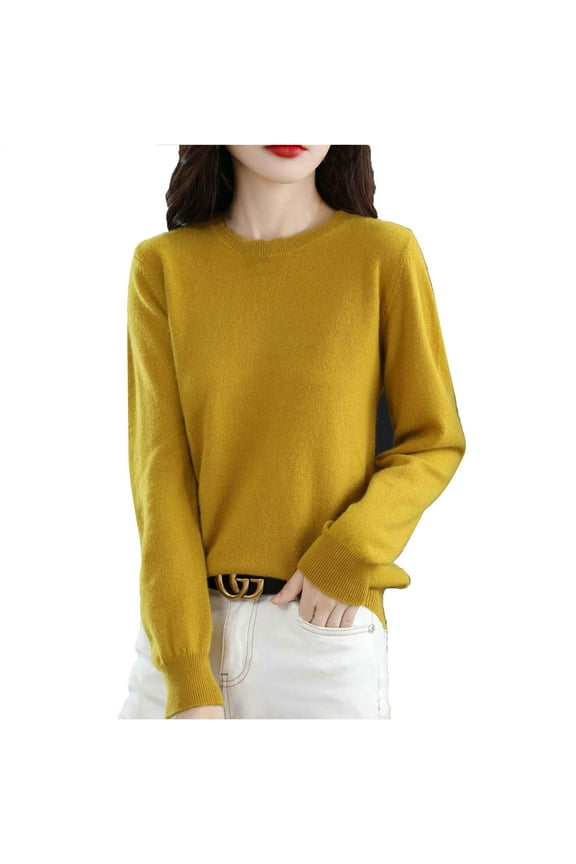 Winter Sweaters for Women Wool Fall Winter Casual Long Sleeve Sweaters Knit Loose Thin Fall Winter Sweater Blouse Womens Fall Clothes, Yellow, Size XL