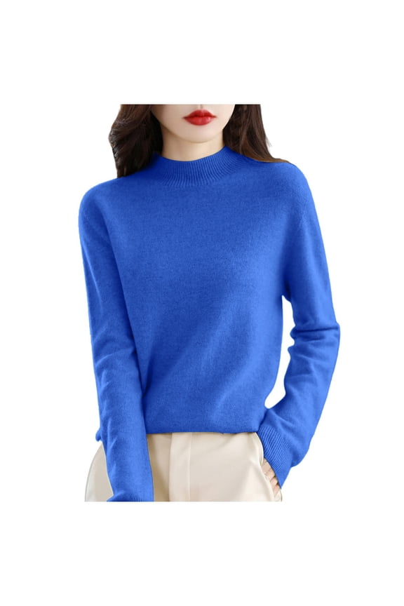 Winter Sweaters for Women Soft Turtleneck Long Sleeve Wool Sweater Business Casual Work Blouses Women's Fashion, Dark Blue, Size XXL