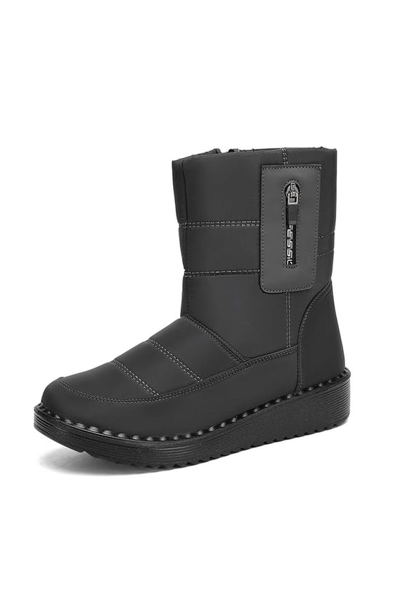 Winter Warm Snow Boots for Womens Waterproof Winter Shoes Retro Round Toe Zipper Closure on Outdoor Mid Calf Boot, Grey, Size 7