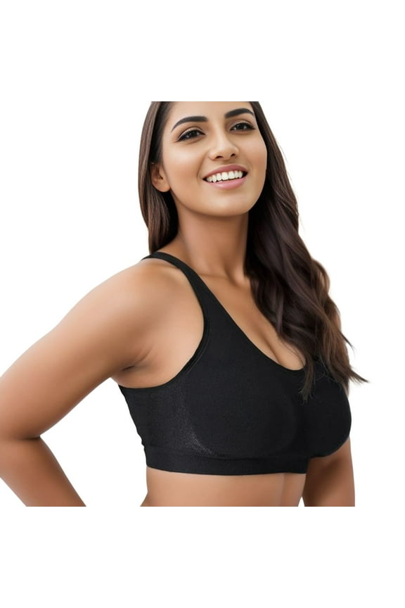 Wirefree High Support Compression Bra For Women Plus Size Everyday Wear And Exercise Back Support, Black, Size XL
