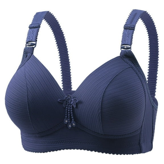 Gyexs Women Casual Striped Bralette Comfortable Breathable Non Padded Wireless Adjustable Everyday Bra, Dark Blue, Size 40