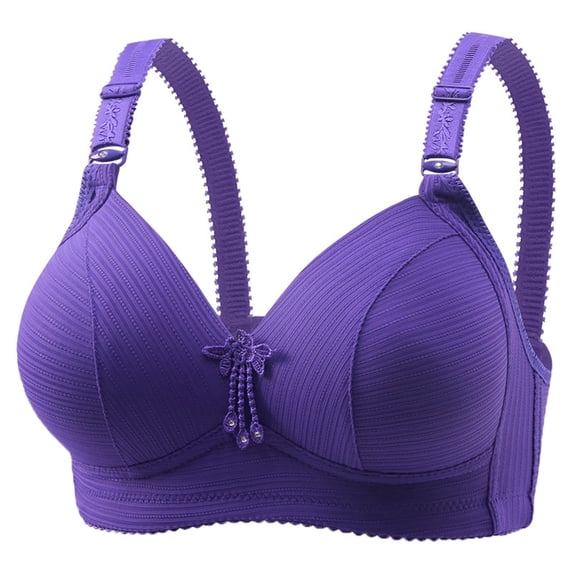 Gyexs Women Casual Striped Bralette Comfortable Breathable Non Padded Wireless Adjustable Everyday Bra, Purple, Size 40