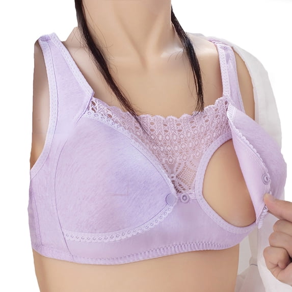 Gyexs Women Front Button Nursing Bra Wireless Push Up Support Maternity Comfort Seamless Breastfeeding Bra Top, Purple, Size 40