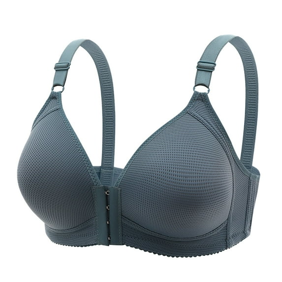 Gyexs Women Front Closure Buckle Lace Trim Wireless Seamless Adjustable Yoga Sleep Support Bra Plus Size Bras for Women, Blue, Size 46