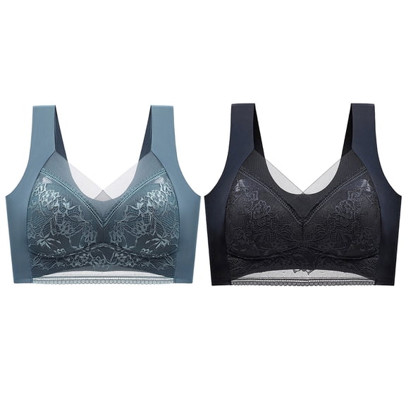 Gyexs Women Full Lace Flower Seamless Underwear Tank Waist Coat Bra Wrapped Bust Comfortable Support, Navy, Size L
