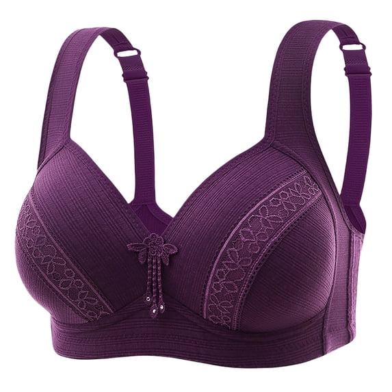 Gyexs Women Lace Front Buckle Detail Underwire Support Bra Comfort Plus Size Full Coverage Bralettes for Women, Purple, Size 44