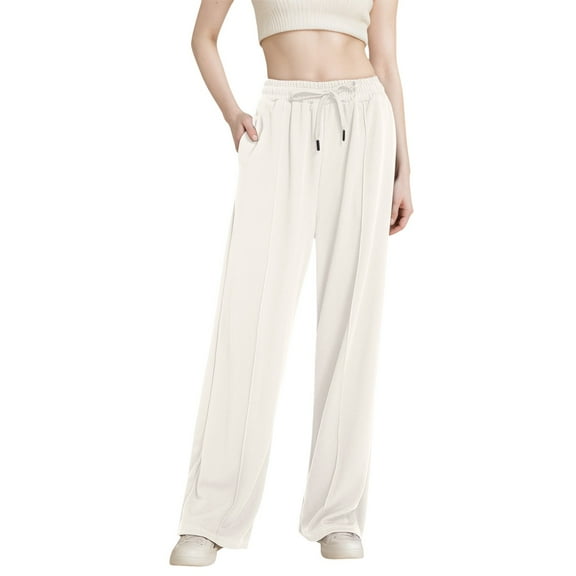 Gyexs Women Pleated Dress Pants Business Casual Office Work Pants High Waisted Athletic Joggers Womens Clothes, #02 White, Size L