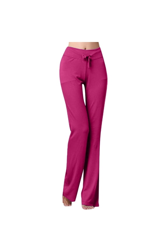 Women Wide Leg Yoga Pants with Pockets High Waist Flare Leggings Stretch Drawstring Casual Pants Straight Leg Sweatpants, Hot Pink, Size XXL